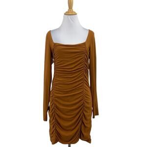 Wilfred Dress Womens L Large Rich Chestnut Lydia Ruched Square Neck Stretch Mini
